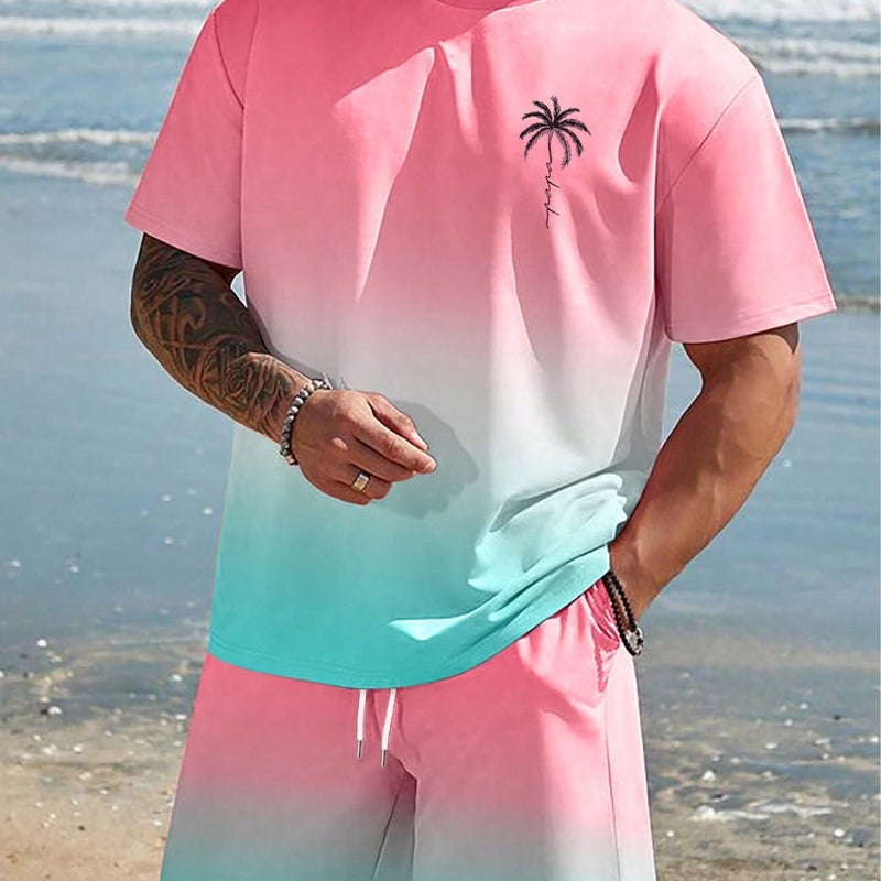 Casual Suit Men'S Sports Summer Short-Sleeved Shorts Trendy Gradient Coconut Tree Men'S Me2-Ma1 - Image 2